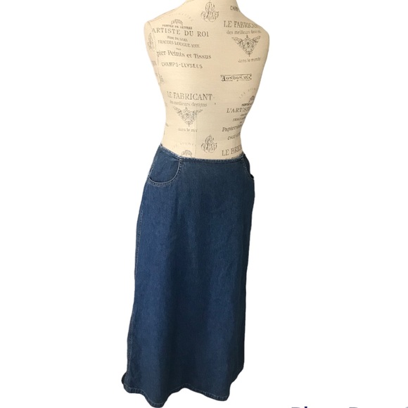 VINTAGE Y2K LIZ WEAR Denim Jean Maxi Skirt with Pockets and Bottom Back Slit - Picture 10 of 15